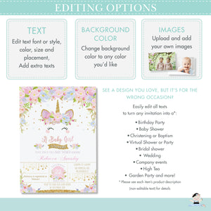 Cute Rainbow Unicorn 5th Birthday Party Invitation Editable Template - Digital Printable File - Instant Download - UB3