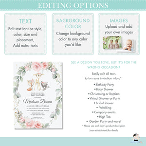 Woodland Animals Blush Floral Greenery Extra Details Insert Editable Template - Digital Printable File - Instant Download - WG10