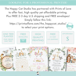 Cute Happy Unicorn Birthday Party Invitation Editable Template - Digital Printable File - Instant Download - RU2