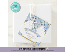 Load image into Gallery viewer, Blue-Floral-Elephant-Baby-Boy-Shower-Personalized-Thank-You-Tags-Editable-Template 