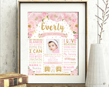 Load image into Gallery viewer, Blush Pink Floral 1st Birthday Photo Milestone Sign Birth Stats - EDITABLE TEMPLATE Instant Download Digital Printable File- BL1