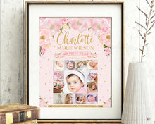 Load image into Gallery viewer, Blush Floral Baby First Year Photo Collage 1st Birthday Milestone 20&quot;x30&quot; Editable Template - Digital Printable File - Instant Dowload - BL1