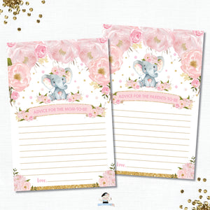 Blush Floral Elephant Advice for Mom / Parents to Be Signs and Note Cards Digital Printable File - Instant Download - EP5