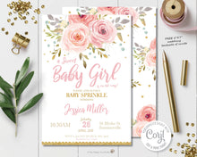 Load image into Gallery viewer, Pink Blush Floral Baby Girl Shower Invitation - Instant Download DIY EDITABLE TEMPLATE - PK2