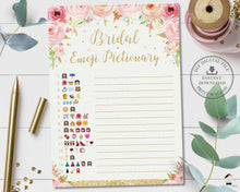 Load image into Gallery viewer, Chic Blush Pink Peach Floral Emoji Pictionary Bridal Shower Game - Instant Download - Digital Printable File - TC1