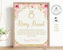 Load image into Gallery viewer, Chic Blush Pink Peach Floral Gold Glitter Ring Hunt Bridal Shower Game Sign - Instant Download Digital Printable File - TC1
