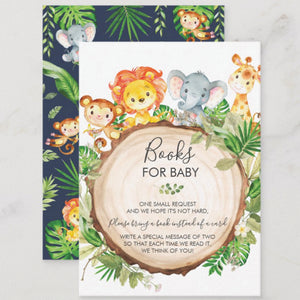 100x Cute Jungle Animals Safari Baby Shower Bring a Book Instead of a Card Insert