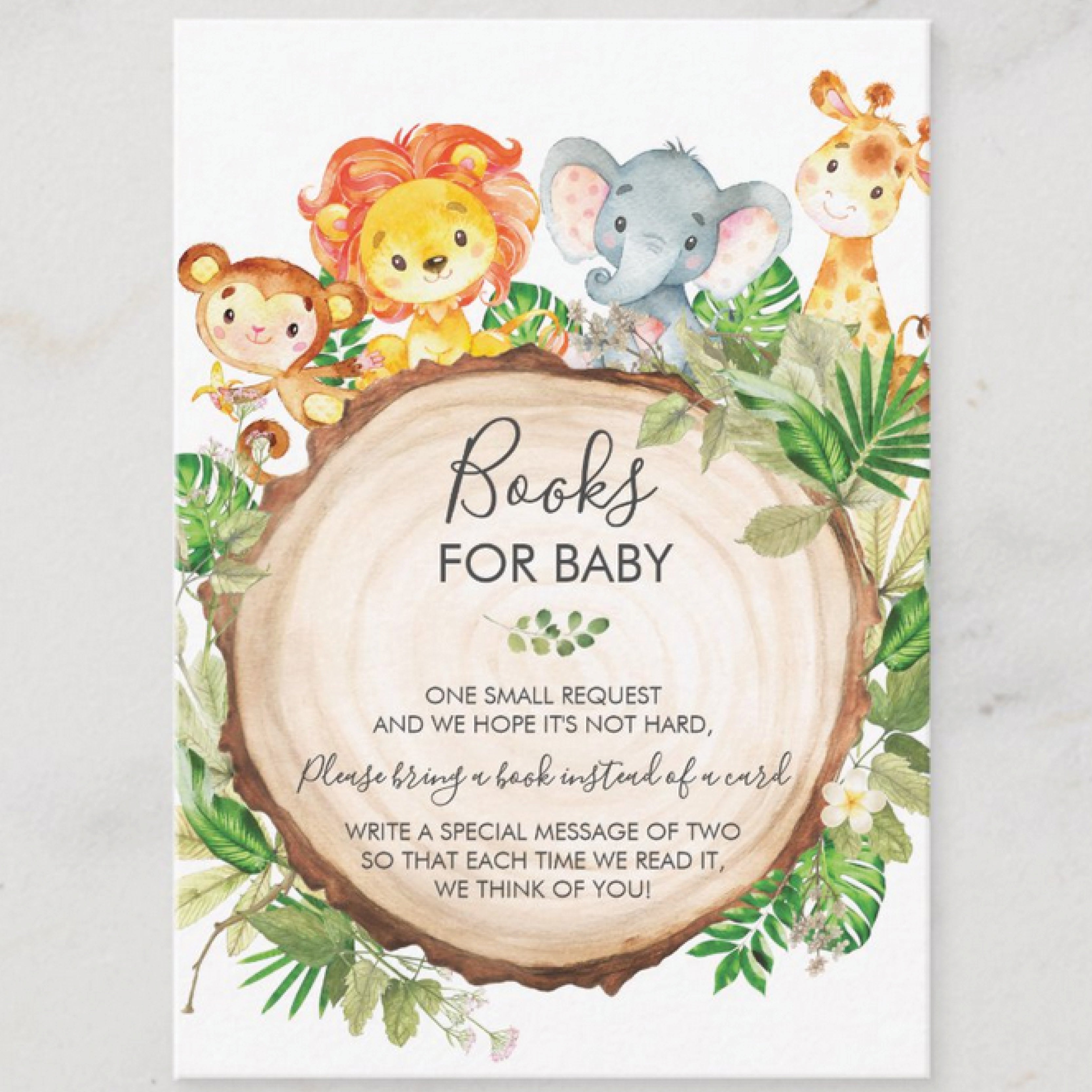 100x Cute Jungle Animals Safari Baby Shower Bring a Book Instead