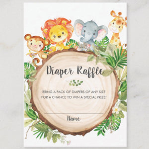 100x Cute Jungle Animals Safari Baby Shower Diaper Raffle Tickets Insert Cards