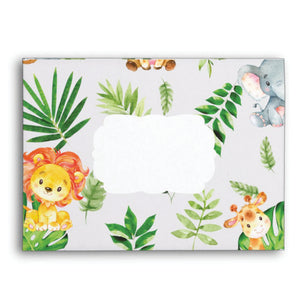 10x Cute Jungle Animals Safari 1st First Birthday Baby Shower Personalized A7 Envelopes
