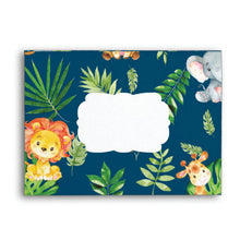 Load image into Gallery viewer, 10x Cute Jungle Animals Safari 1st First Birthday Baby Shower Personalized A7 Navy Blue Envelopes