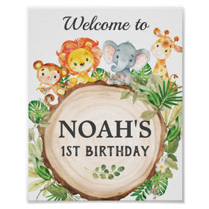Cute Jungle Animals Safari Birthday Party Baby Shower Personalized Welcome Sign Poster