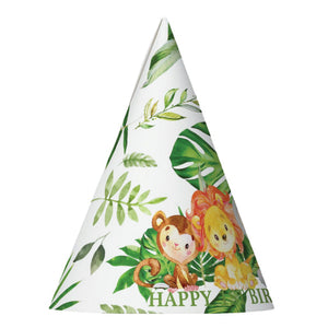 12x Cute Jungle Animals Safari 1st First Birthday Party Personalized Cone Hats