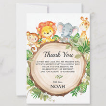 Load image into Gallery viewer, Cute Jungle Animals Safari 1st First Birthday Party Personalized Thank You Note Card