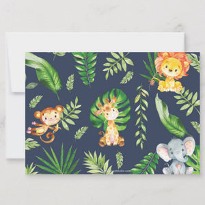 Cute Jungle Animals Safari 1st First Birthday Party Personalized Photo Thank You Note Card