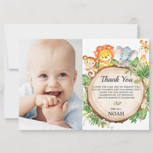 Load image into Gallery viewer, Cute Jungle Animals Safari 1st First Birthday Party Personalized Photo Thank You Note Card