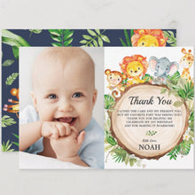 Load image into Gallery viewer, Cute Jungle Animals Safari 1st First Birthday Party Personalized Photo Thank You Note Card