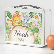Cute Jungle Animals Safari Personalized Vintage Metal Lunch Box