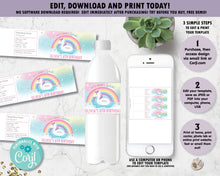 Load image into Gallery viewer, Unicorn Pool Birthday Party Water Bottle Labels - Instant EDITABLE TEMPLATE - UF1