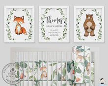 Load image into Gallery viewer, Greenery Bear Fox Woodland Animals Nursery Wall Art - Instant Download - WG7