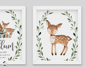 Greenery Deer Fox Woodland Animals Nursery Wall Art - Instant Download - WG7