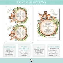 Load image into Gallery viewer, Chic Woodland Animals Greenery ONE 1st Birthday Invitation Editable Template - Digital Printable File - Instant Download - WG12
