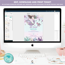Load image into Gallery viewer, Mermaid and Unicorn Pool Party Birthday Invitation Black Skin African American - Instant EDITABLE TEMPLATE Digital Printable File - MU1