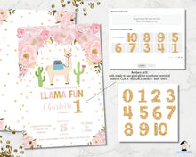 Load image into Gallery viewer, Chic Pink Floral Llama Fun Birthday Invitation Editable Template - Instant Download - Digital Printable File - LM1