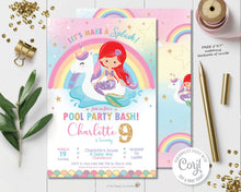 Load image into Gallery viewer, mermaid-and-unicorn-floatie-pool-party-birthday-invitation-easy-diy-editable-template-insant-download-digital-printable-file-red-hair-ariel-mermaid
