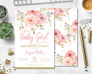 Pink Blush Floral Baby Girl Shower Invitation - Instant Download DIY EDITABLE TEMPLATE - PK2