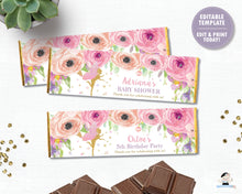 Load image into Gallery viewer, spring-pink-floral-gold-glitter-fairy-hershey-aldi-chocolate-bar-candy-bar-wrapper-labels-editable-template-digital-printable-file-pdf-diy-instant-download