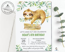 Load image into Gallery viewer, Cute Greeenery Sloth Sleepover Slumber Party Invitation Editable Template - Instant Download - SL2