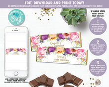 Load image into Gallery viewer, Summer Purple Floral Chocolate Candy Bar Wrapper for Hershey and Aldi Chocolates - Instant EDITABLE TEMPLATE Digital Printable File- PF1