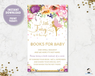 purple-floral-fairy-gold-glitter-bring-a-book-instead-of-a-card-insert-digital-printable-file-instant-download