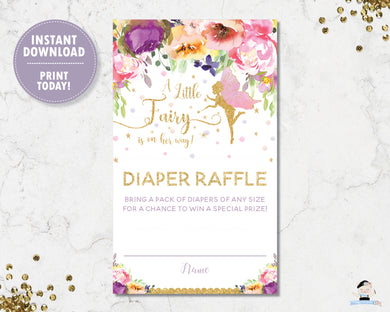 Summer Floral Fairy Diaper Raffle Tickets Digital Printable File - INSTANT DOWNLOAD - FF2