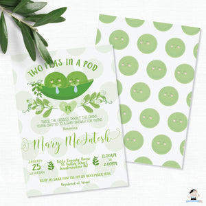 Cute Two Peas in a Pod Twin Boys Invitation Editable Template - Instant Download - TP1