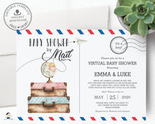 Load image into Gallery viewer, Postcard Style Adventure Begins Baby Shower by Mail Long Distance Invitation Editable Template - Instant Download - PC1