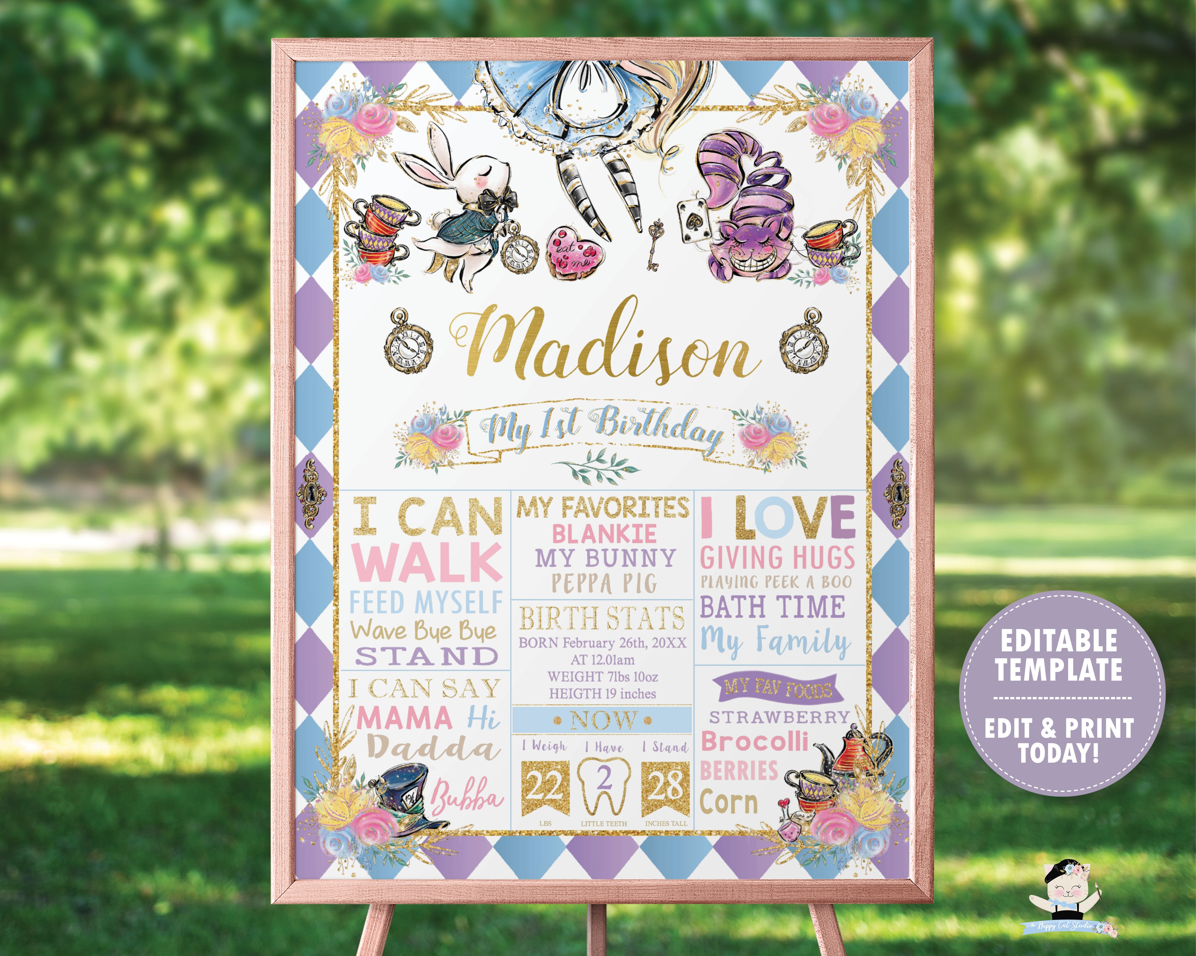 Alice in Wonderland birthday invitation editable template - Edit