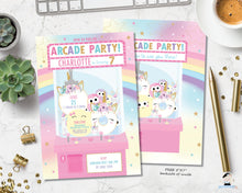 Load image into Gallery viewer, Arcade Unicorn Birthday Party Pink Invitation - Instant EDITABLE TEMPLATE - AC1