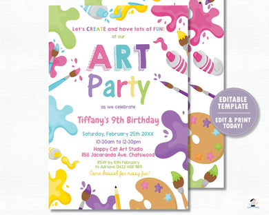 Pastel Art Party Girl Birthday Invitation EDITABLE TEMPLATE Digital Printable File Instant Download AP1