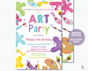 Pastel Art Party Girl Birthday Invitation EDITABLE TEMPLATE Digital Printable File Instant Download AP1