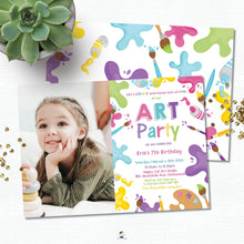 Load image into Gallery viewer, Pastel Art Party Girl Birthday Invitation with Photo EDITABLE TEMPLATE Digital Printable File Instant Download AP1