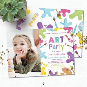Pastel Art Party Girl Birthday Invitation with Photo EDITABLE TEMPLATE Digital Printable File Instant Download AP1