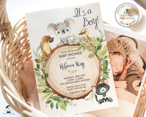 Cute Australian Animals Greenery Baby Shower Invitation - Editable Template - Digital Printable File - Instant Download - AU1