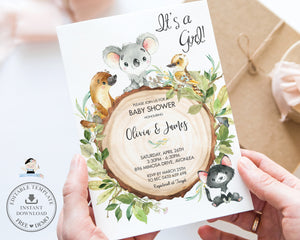 Chic Australian Animals Greenery Baby Shower Girl Boy Invitation - Editable Template - Digital Printable File - Instant Download - AU1