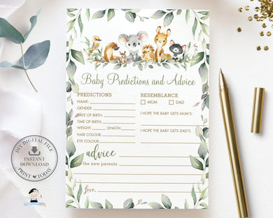 Australian Animals Baby Predictions and Advice Card, INSTANT DOWNLOAD, Koala Greenery Fun Baby Shower Game Activities Diy PDF Printable, AU5
