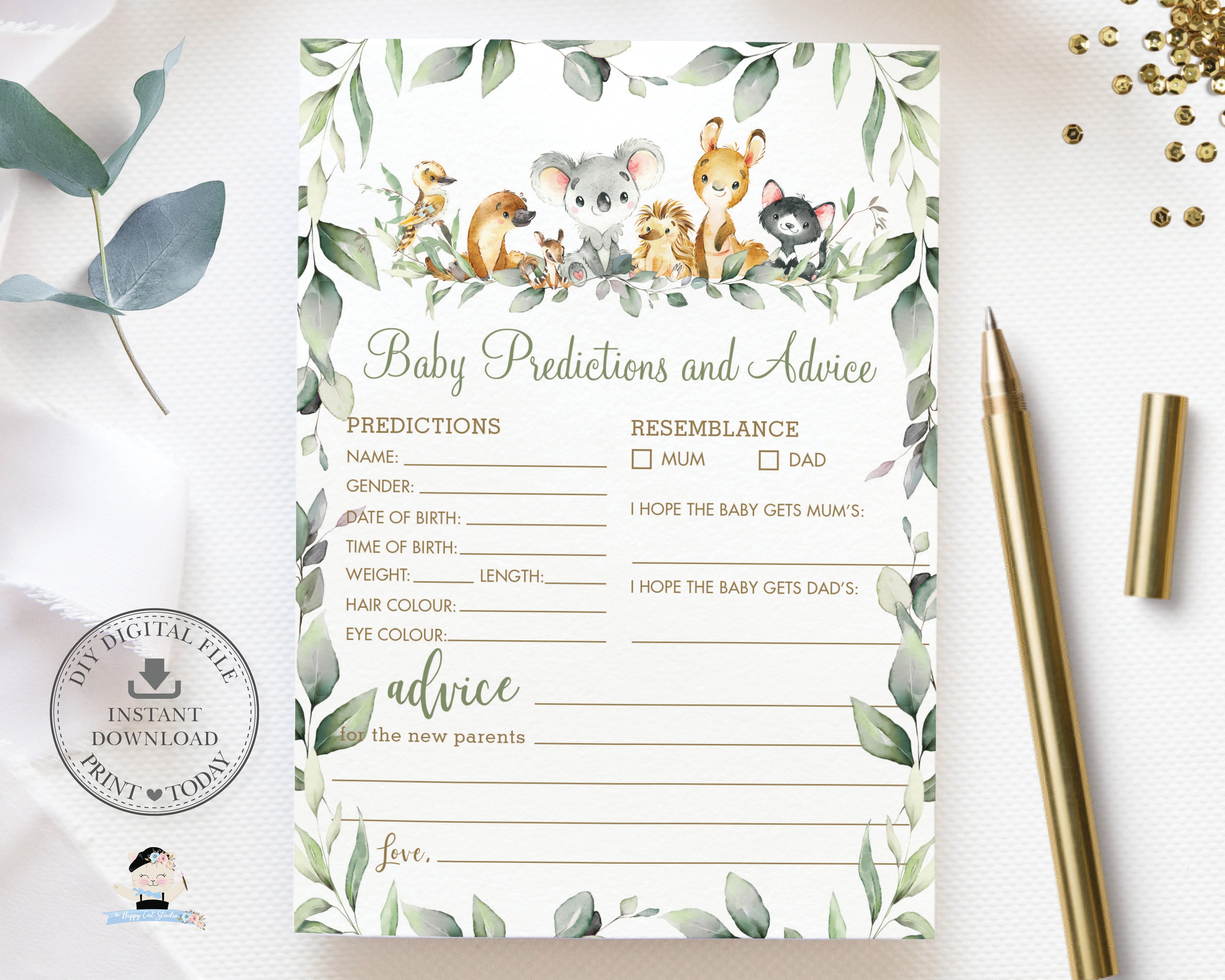 Baby Shower Games - Prediction & Advice Cards Woodland Animals New Mum To  Be