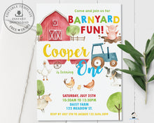Load image into Gallery viewer, Farm Animals Barnyard Fun Personalized 1st Birthday Party Invitation - DIY Editable Template - Instant Download - BY1