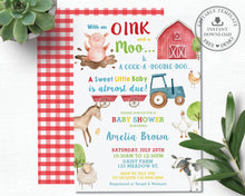 Load image into Gallery viewer, Farm Animals Barnyard Fun Personalized Baby Shower Invitation - DIY Editable Template - Instant Download - BY1