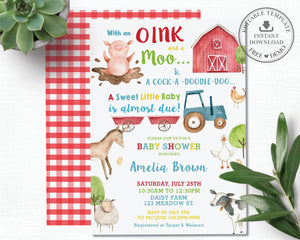 Farm Animals Barnyard Fun Personalized Baby Shower Invitation - DIY Editable Template - Instant Download - BY1